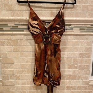 Animal Print Tank Top Blouse with Metallic Gold